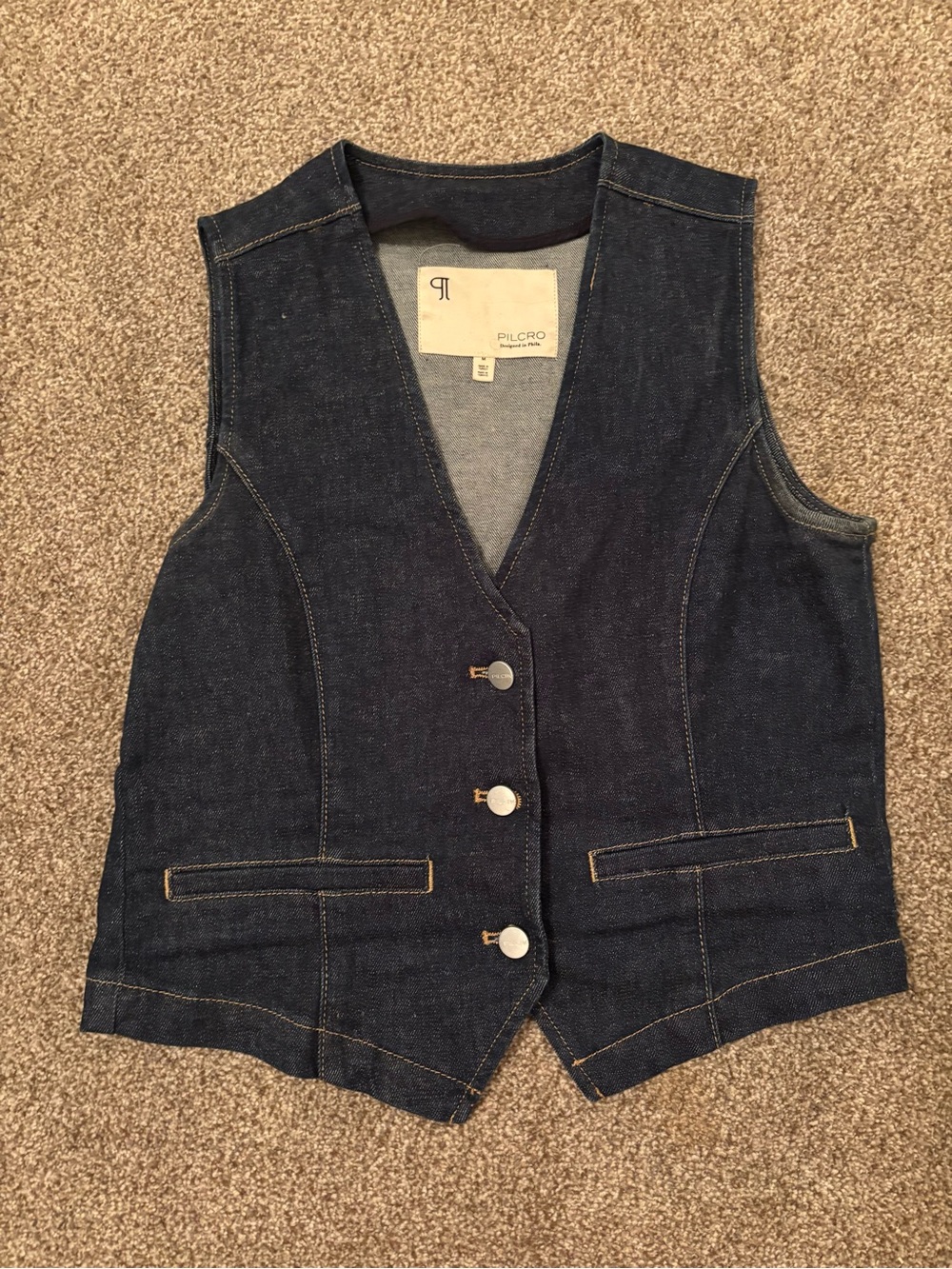 Anthropologie Dark Blue Denim Button-Front Vest